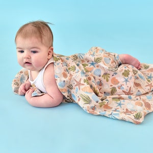 貝殻模様のモスリン子供用寝具、貝殻模様の子供用シーツ - おむつ、サファリ スタイルの寝具、ベビーベッドの寝具 + 無料ギフト!