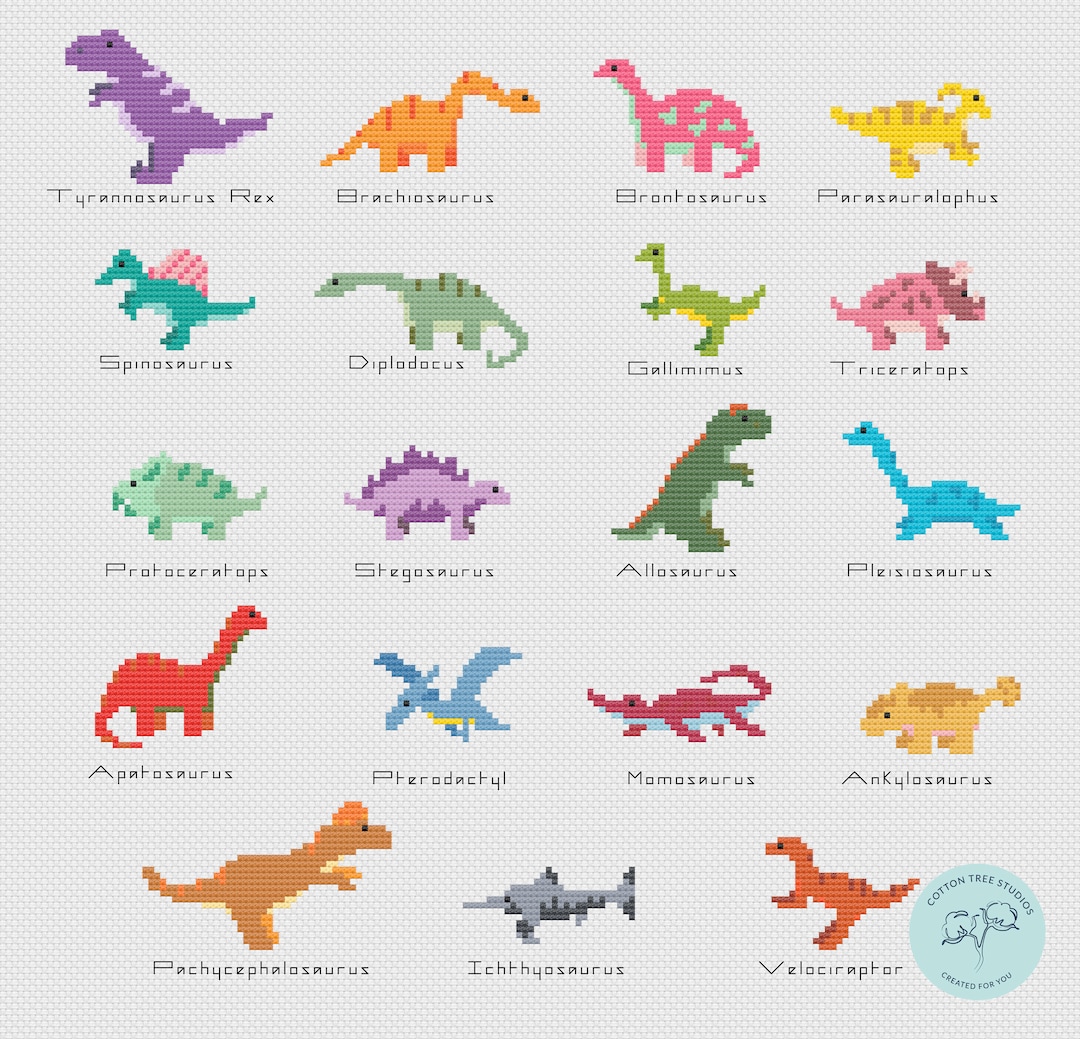 Dinosaur Minis Cross Stitch Pattern PDF Baby Dino Figures 