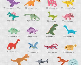 Dinosaur Minis Cross Stitch Pattern PDF - Baby Dino Figures