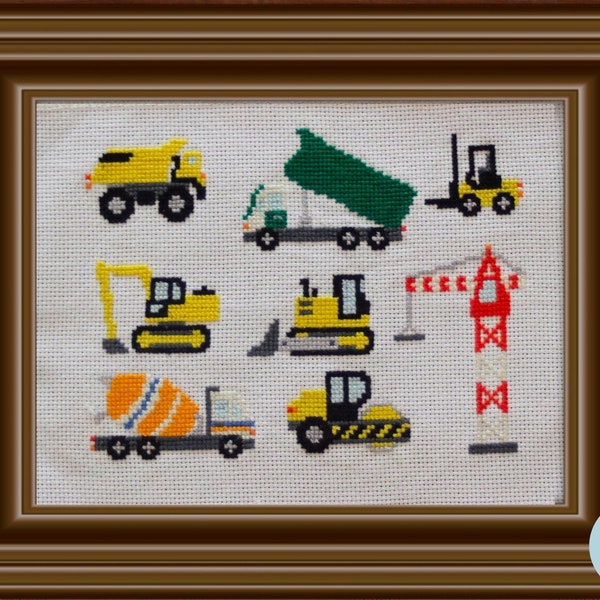 Construction Vehicles Cross Stitch Pattern PDF