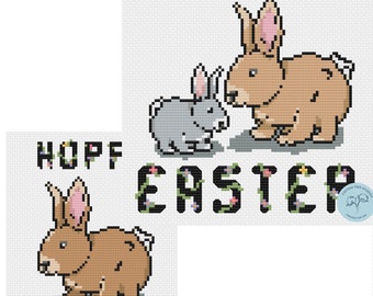 Hoppy Easter Duo Cross Stitch Patterns - Both Large and Small
