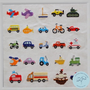 Mini Vehicles Cross Stitch Pattern PDF