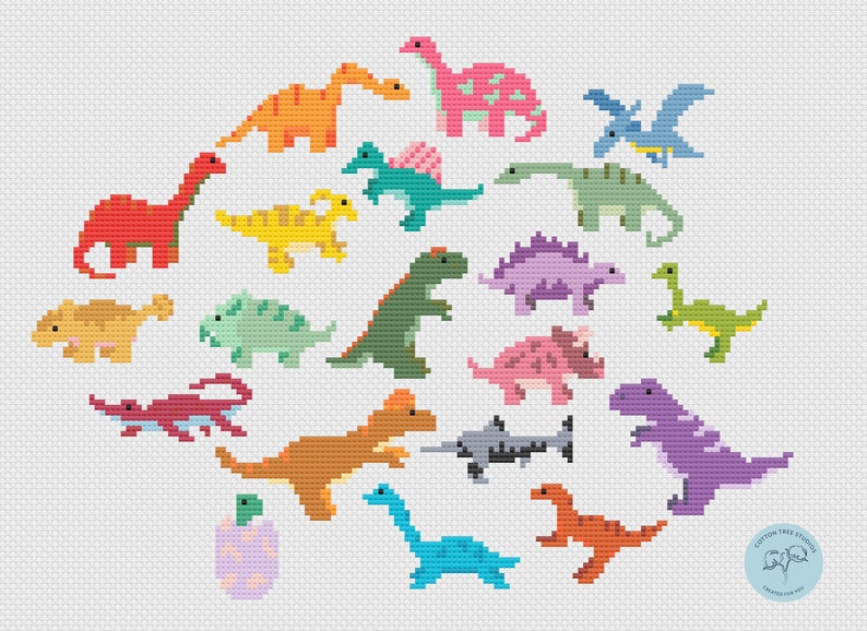 Dinosaur Minis Cross Stitch Pattern PDF Baby Dino Figures image 4