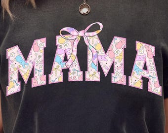 Checkered Easter Mama Bunny Coquette Bow PNG, Girly Pastel Bow PNG, Easter Mama Varsity Glitter PNG, Preppy Easter png, digital download