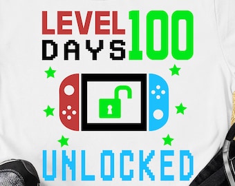 Level 100 Dagen Ontgrendeld Svg Boy 100 dagen van school svg Happy 100e dag van school voor kind gamer svg Level 100 Dagen eps svg Cricut Cut bestand