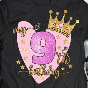 9e anniversaire svg, anniversaire fille svg, 9 ans Svg, neuvième anniversaire svg, mon 9e anniversaire Svg, c’est mon anniversaire Svg png cricut coupe fichier
