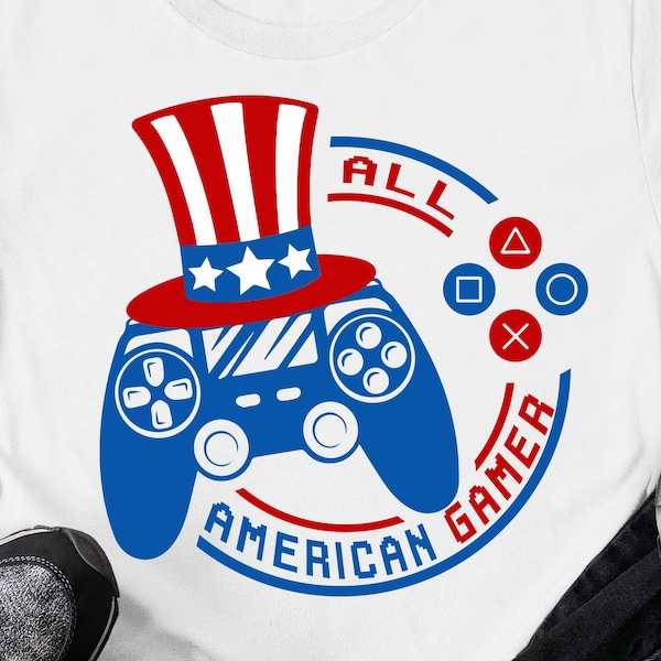 All american gamer svg, Video Game 4th Of July svg Funny Gamer Kids Boys Independence 4th of july svg png cricut cut file digital download