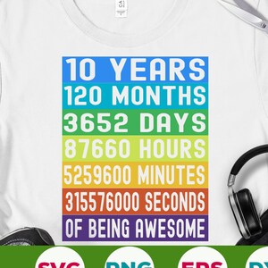 10 Jahre 120 Monate svg 10. Geburtstag svg 10 Jahre svg Geburtstag Junge Mädchen 10 svg eps png cricut cut datei digital download