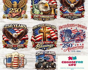 USA 250th Anniversary PNG Bundle, 1776 2026 America 250 Emblem, Semiquincentennial Patriotic Eagle, 4th of July Digital Download