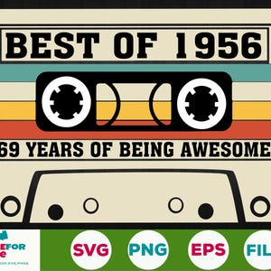 69th Birthday svg Best Of 1956 Cassette Tape 69 Jahre alter Geburtstag Geboren 1956, Dpng Cricut, Silhouette, Schnittdatei Digitaler Download