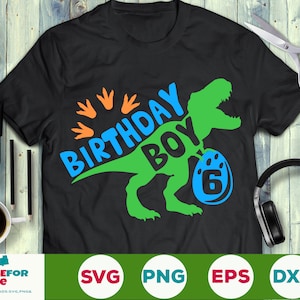 Dinosaur Birthday Boy Svg 6e verjaardag svg Zes jongen Dinosaurus svg Zesde verjaardag Saurus Svg Cut File eps png Cricut Silhouet Download