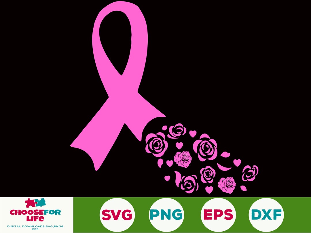 Pink Ribbon Breast Cancer With Flower Rose Svg Breast Cancer Svg Women