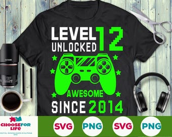 Level 12 Unlocked svg 12th birthday Gamer 12 years Old Video Game Controller Joystick for kid boy girl Png eps svg Cricut Silhouette