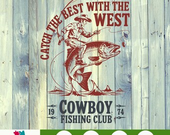 Club de Pesca Vaquera PNG, Diseño de Sublimación de Estilo Western para Exteriores, Gráfico de Camisa Rústica, Descarga Digital Instantánea para Vaqueros