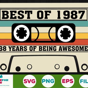 38º aniversário svg Melhor de 1987 Fita cassete 38 anos aniversário Nascido em 1987 Svg Png Cricut, Silhueta, Arquivo de corte Download digital