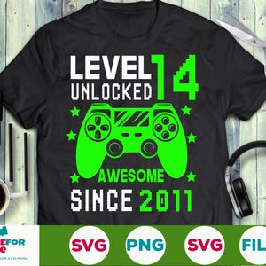 Level 14 entsperrt SVG 14. Geburtstag Junge Gamer 14 Jahre alt Computer Videospiel Controller Joypad für Kind Png eps svg Cricut Silhouette