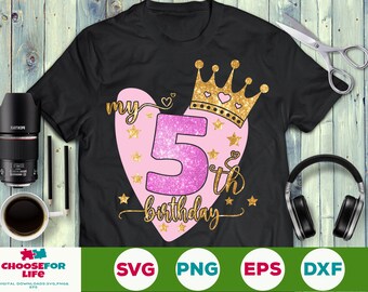 5to cumpleaños svg, cumpleañera svg, 5 años de edad Svg, quinto cumpleaños svg, Mi 5to cumpleaños Svg, Es mi cumpleaños Svg png cricut cut file