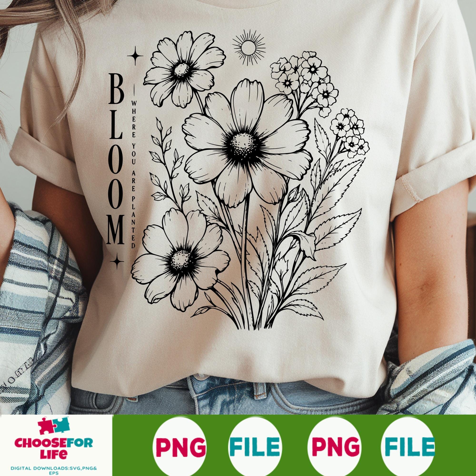 Retro Wildflower Bouquet SVG PNG Digital Download Boho Floral Outline ...