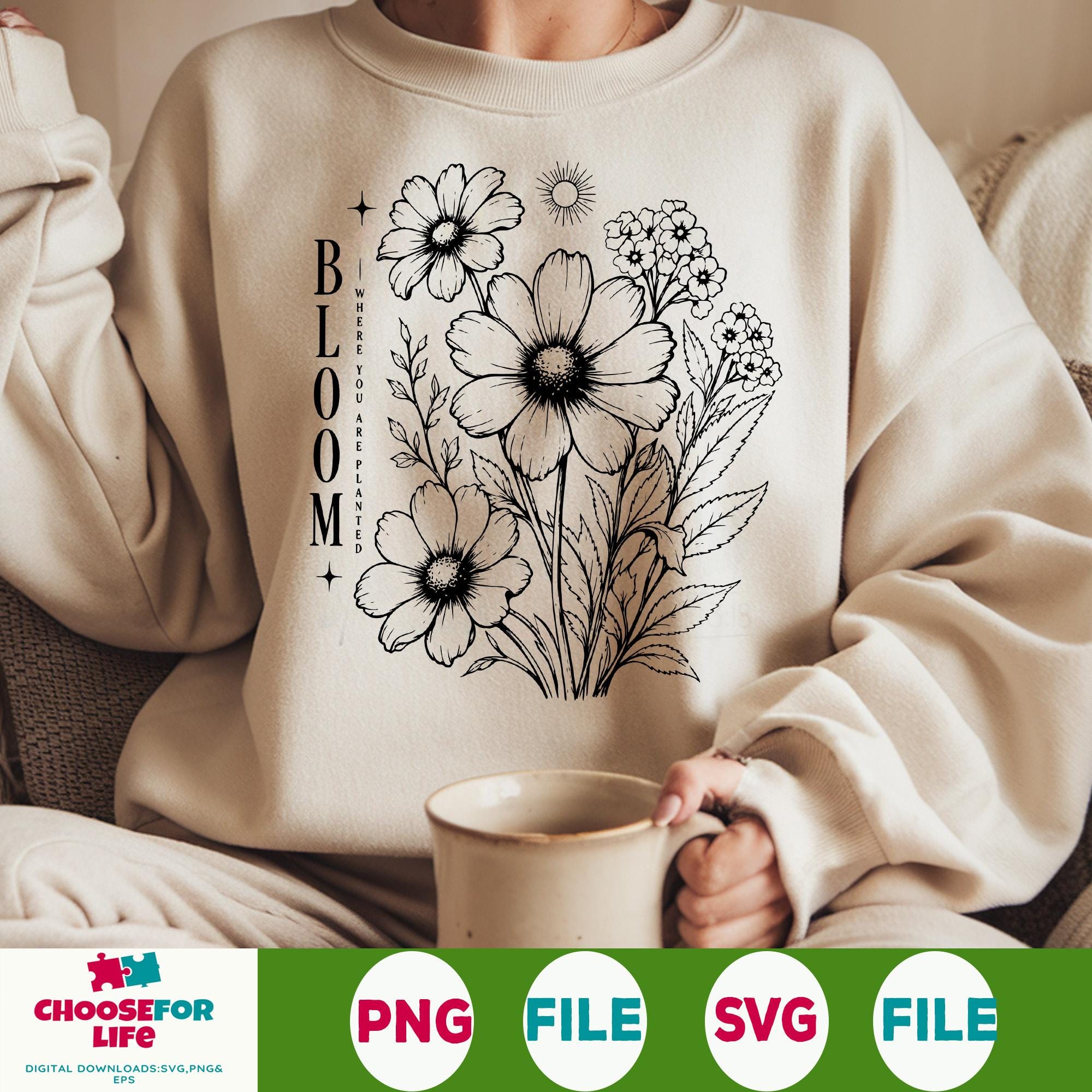 Retro Wildflower Bouquet SVG PNG Digital Download Boho Floral Outline ...