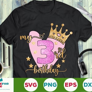 3 urodziny svg, urodzinowa dziewczyna svg, 3 lata Svg, Trzecie urodziny svg, Moje 3 urodziny Svg, To moje urodziny Svg png plik cricut cut