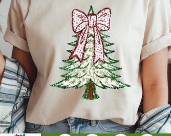 Colorful Coquette Glitter Christmas Tree Png, Green Grand millennial Coquette, Sparkle Christmas Tree Png,Christmas Sublimation Download