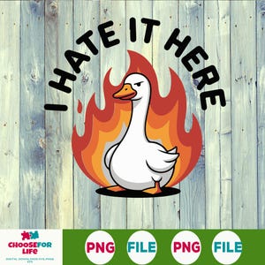 Silly Goose I Hate It Here PNG, Funny Mental Health png , Anxious Goose png , Trendy Goose Design, Popular &quot;I Hate It Here&quot; png Digital