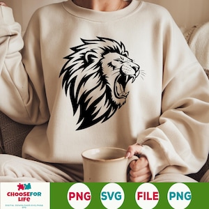 Lion SVG & PNG, Roaring Lion Clipart, Lion Face svg, Lion Silhouette, Lion Head Sublimation Design, Animal Cut File digital download