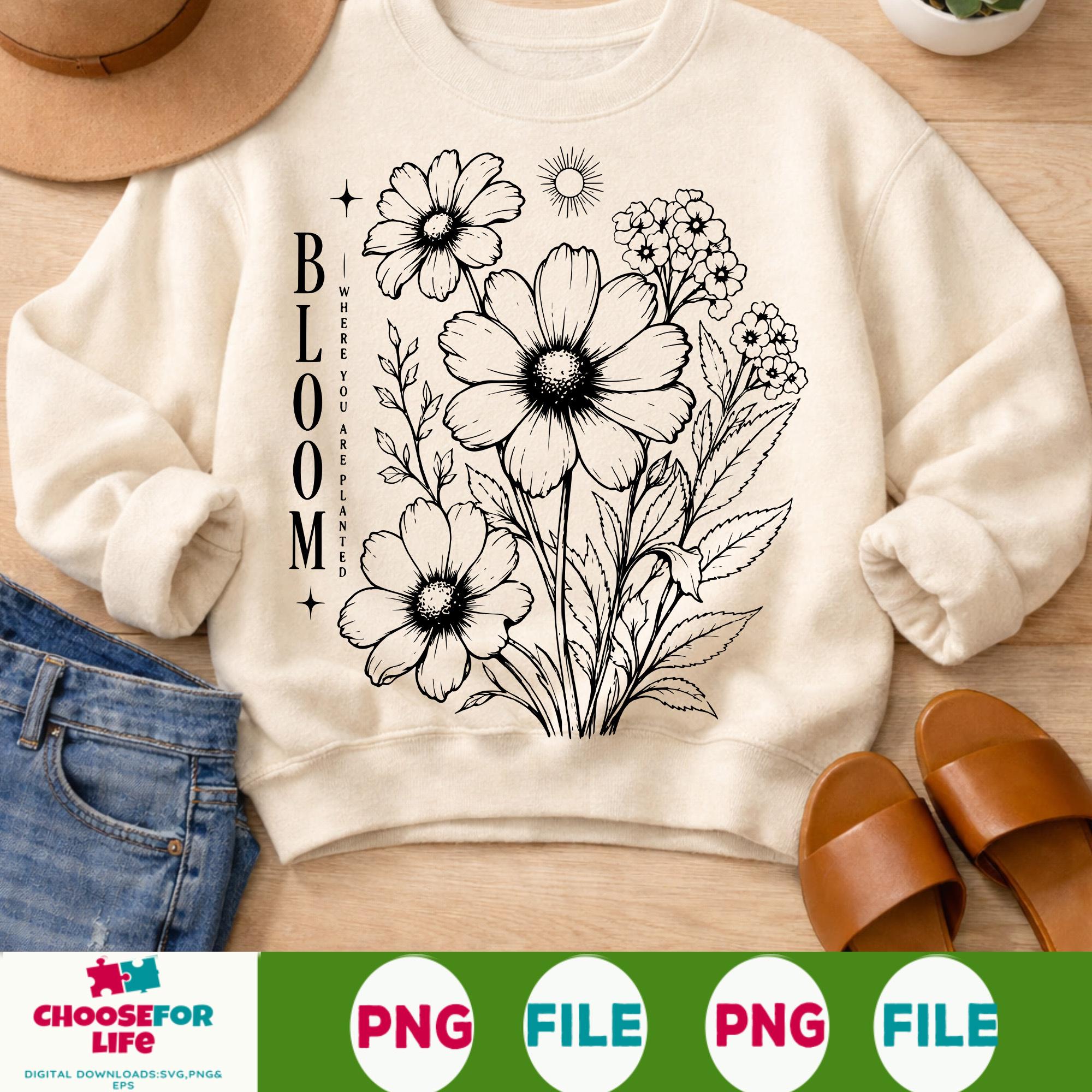 Retro Wildflower Bouquet SVG PNG Digital Download Boho Floral Outline ...