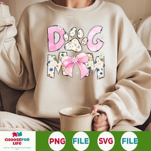 Retro Floral Dog Mom PNG With Coquette Bow, Dog Lover Sublimation File, Cute Pet Mama Clipart, Vintage Style Dog Mom Design Download