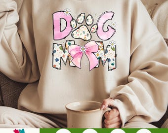 Retro Floral Dog Mom PNG With Coquette Bow, Dog Lover Sublimation File, Cute Pet Mama Clipart, Vintage Style Dog Mom Design Download
