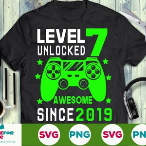Level 7 Unlocked svg 7th birthday Boy Gamer 7 years Old Video Game Controller Joystick for kid Png eps svg Cricut Silhouette