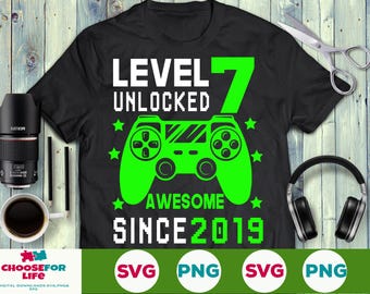 Level 7 Unlocked svg 7th birthday Boy Gamer 7 years Old Video Game Controller Joystick for kid Png eps svg Cricut Silhouette