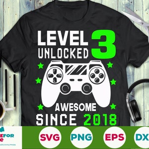 Level 3 entsperrt SVG 4. Geburtstag junge Gamer 3 Jahre alte Computer Videospiel Kinder Controller Joystick Png Eps Svg Cricut Silhouette