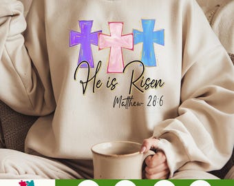 He is Risen PNG, Matthew 28:6 Bible Verse, Easter Jesus Cross Brushstroke PNG, Christian Easter Design, Coquette Easter png,Sublimation File