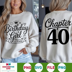 Ragazza del 40° compleanno SVG PNG - Capitolo 40 Download digitale, Est. 1986 File di sublimazione per magliette, Grafica di compleanno per lei, Cricut Design Bday