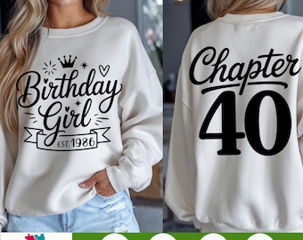 40th Birthday Girl SVG PNG – Chapter 40 Digital Download, Est. 1986 Sublimation File for Shirts, Birthday Graphic Her, Cricut Design Bday