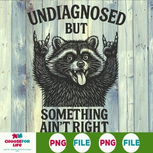 Non diagnostiqué mais quelque chose n'est pas vrai raton laveur PNG, fichier de sublimation drôle de poubelle panda, santé mentale Meme Clipart, téléchargement numérique art
