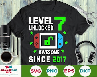 Level 7 Unlocked SVG 7th Birthday Boy Gamer 7 Years Old Computer Video Game Controller Joystick for kid Png eps svg Cricut Silhouette