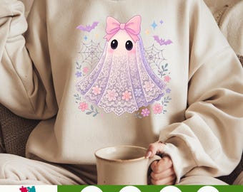 Fantasma de encaje lindo PNG, Fantasma rosa PNG, Lazo de encaje Boo de Halloween PNG, Halloween PNG, Camisa fantasma Boo PNG, Lindo Boo Halloween, lindo fantasma png