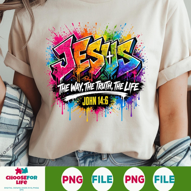 Graffiti Jesus PNG Bundle, The Way Truth Life Christian Bible Verse Clipart, Faith Based Sticker Shirt Design Sublimation Download File image 11
