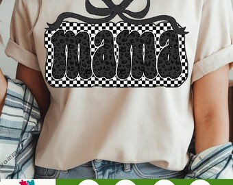 Retro Mama Checkered Bow PNG, Coquette Mama Leopard PNG, Black And White Mama Clipart, Mother’s Day Digital Download, Mama Bow Png