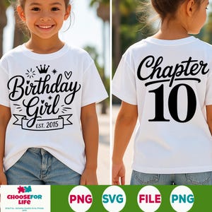 10. Geburtstag Mädchen SVG PNG Kapitel 10 Shirt Design, Est. 2015 zehn Jahre alt geschnitten Datei, Cricut Sublimation für Geburtstagskind Feier