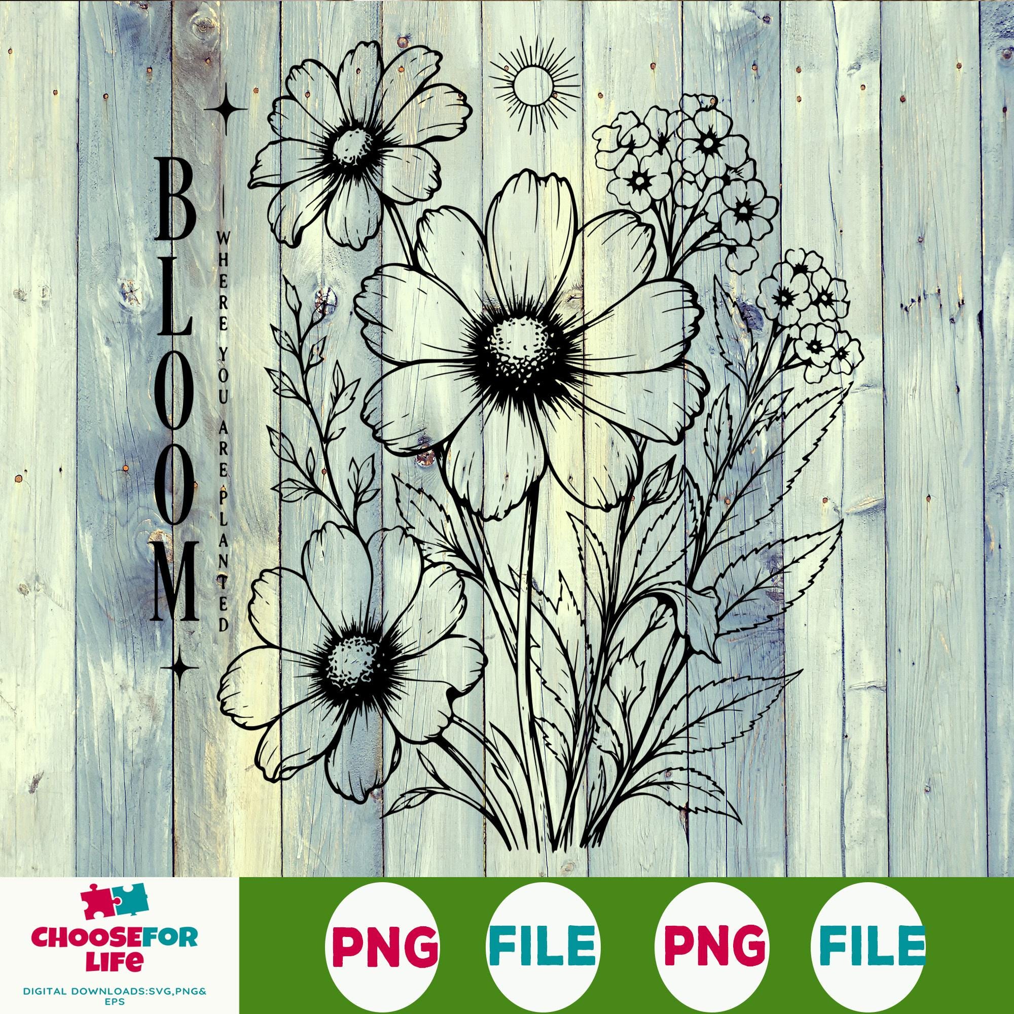 Retro Wildflower Bouquet SVG PNG Digital Download Boho Floral Outline ...
