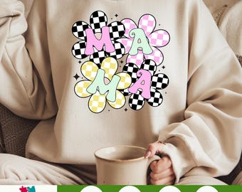 Checker Mama PNG, Checkered Mom Digital Design, Daisy Flower Sublimation, Floral Mother's Day, Preppy Spring Summer Download