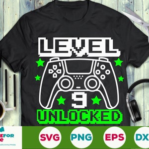 Level 9 Unlocked svg Birthday Boy Gamer svg 9th Birthday Video Game 9 years old kid Controller Joystick Cricut Silhouette svg png