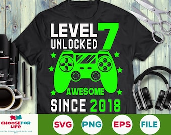 Level 7 Unlocked svg 7th birthday Boy Gamer 7 years Old Video Game Controller Joystick for kid Png eps svg Cricut Silhouette