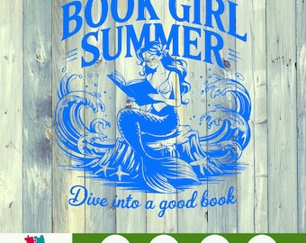 Book Girl Summer SVG PNG Funny Mermaid Beach Reading Design Book Lover Sublimation Clipart Bookish Vacation Shirt Coconut Girl Mug Art