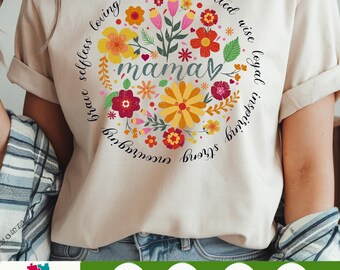 Boho Floral Mama PNG, She is Mom Adjectives, Mama Sublimation Design, Abstract Floral Mama DTF Transfer, Mother's Day Mom Shirt PNG