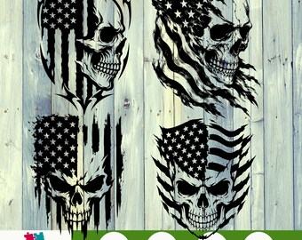 Patriotic Skull SVG PNG Bundle, American Flag Biker Skeleton Cut File