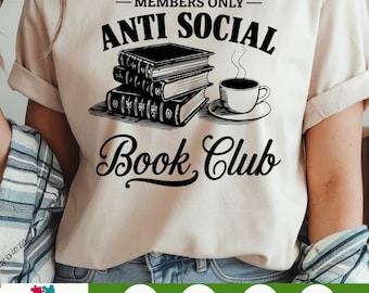 Anti Social Book Club PNG, Introverted Reader Sublimation, Bookish Shirt Design, Vintage Romance, Retro Wavy Book Lover Digital Download